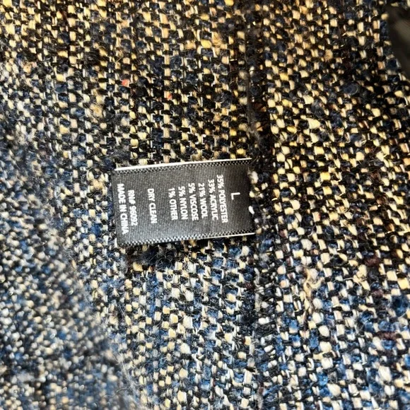 Willi Smith Black Cream Blue Tweed Size Large fits like Small Wool Blend Blazer - Picture 11 of 12